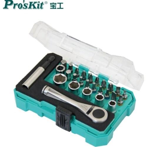 27pcs Proskit SD-2318M Ratchet socket driver set 72 teeth 2-section stainless steel wrench forward and reverse ratchet device