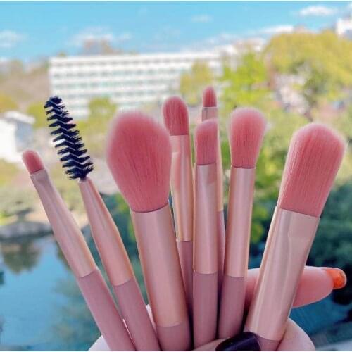 8PCS Travel Set Makeup Brushes Macaron color Natural Fiber Soft Bristle Fast Pocket Makeup Tool