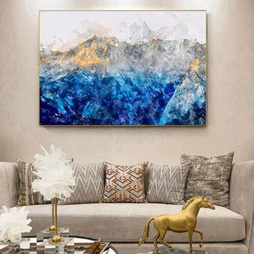 Abstract Blue Mountains Landscape Canvas Painting Modern Oil Painting Poster and Print Art Picture for Living Room Wall Decro