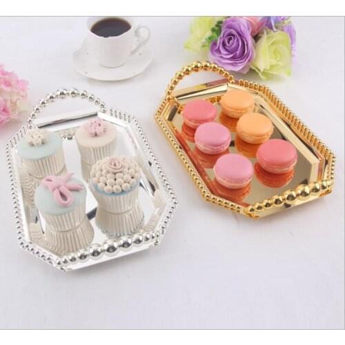 Large/ Medium Gold /sliver storage tray metal serving tray kitchen tray fruit plate wedding decoration Cosmetic tray FT011