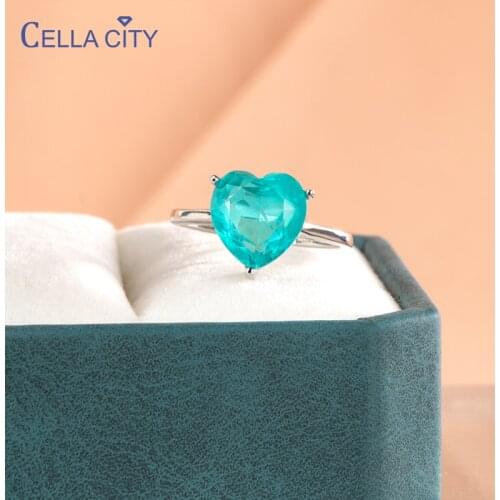 Cellacity Classic 925 sterling silver rings for women with heart shape 10mm paraiba gemstones silver fine Jewelry gift
