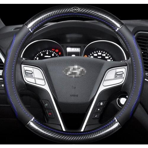 Car Carbon Fiber Leather Steering Wheel Covers Interior Accessories 38cm for Hyundai Tucson Accent Matrix Elantra Car Styling