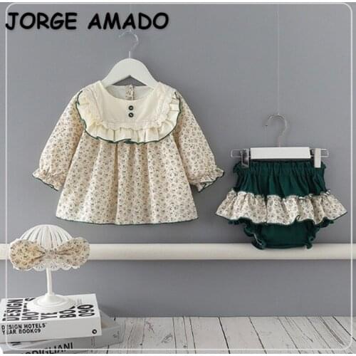 2021 New Spring Baby Girls 2-pcs Sets Long Floral Shirts Top + Ruffles Skirt Children Fashion Clothes E9119