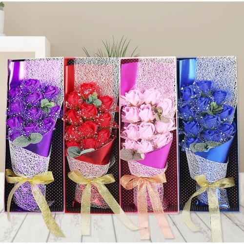 Behogar 11PCS Artificial Scented Soap Rose Flower Bouquet with Gift Box for Girlfriend Wife Birthday Xmas Valentines Gift