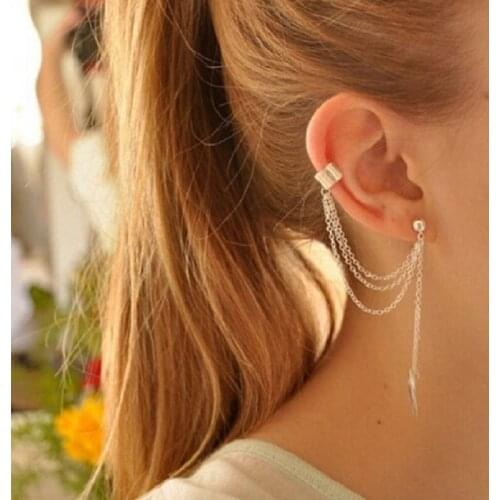 Ear Clip Fashion Personality Metal Leaf Single Tassel Earrings Cuffs For Women And Girls Clip On The Ears Ear Cuff Jewelry