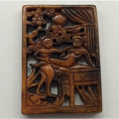 Collection of antique pure natural jade cultural figures figure old objects bisexual Acacia Pendant