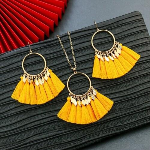 3-piece necklace and earrings combination set round tassel sweater chain accessories female fashion temperament jewelry