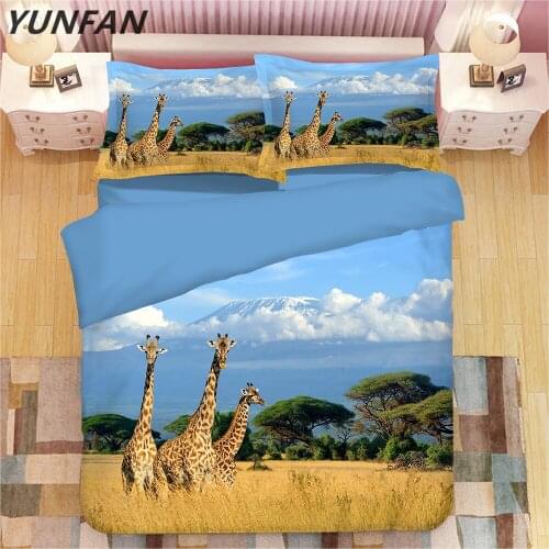 3D Giraffe Duvet Cover Set Children Animals 3 Piece Bedding Set cartoon fashion quilt cover sets twin full queen king bedclothes