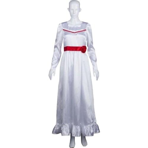 2018 Movie Annabelle Cosplay Costumes Halloween White Dress Long Sleeve Long Skirt Clothing