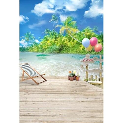 Summer Beach Photography Background Printed Photophone Vinyl Cloth Seaside Balloons Lounge Portrait Background for Photo S-3036