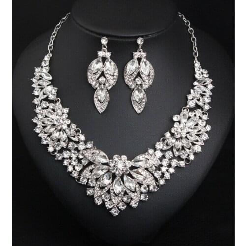 Fashion Rhinestone Crystal Choker Necklace For Women Statement Necklaces Earring Collar Boho Jewelry Set 5 Colors Wedding Bridal