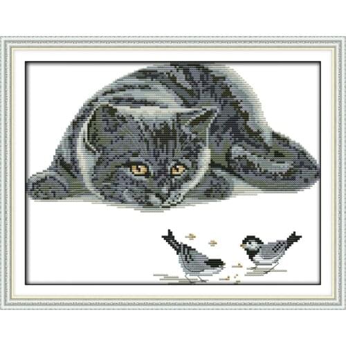 The curious cat (2) cross stitch kit 14ct 11ct pre stamped canvas embroidery DIY handmade needlework