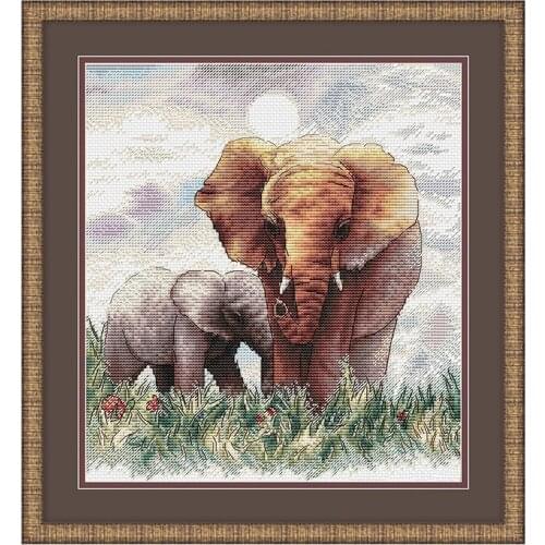 Fishxx Cross Stitch Kits, 11CT Stamped Elephant Pattern Cross-Stitch Sets 14CT Counted DIY