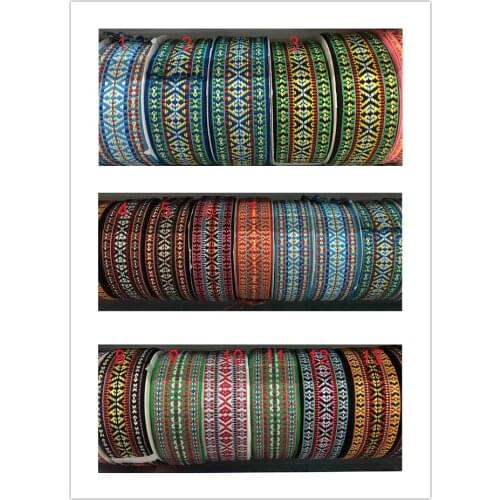 Wide 5cm 50yards/lot Polyester Woven Jacquard Ribbon Geometric national style for hat curtain and clothing accessory LS-5356