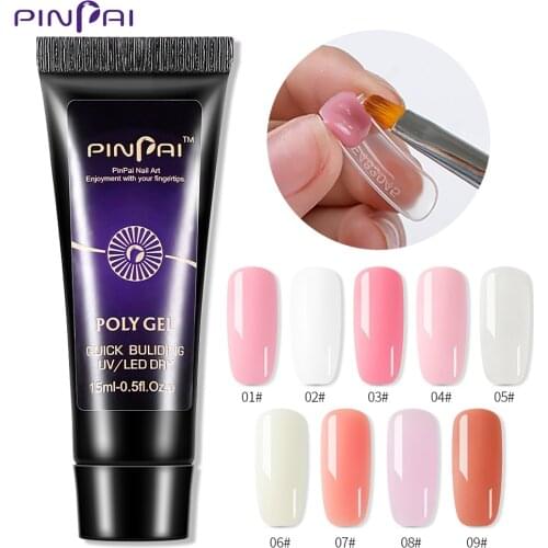 Pinpai 15ml UV LED Nail Builder Poly Acrylic Gel Clear Pink Nail Gel Acryl for Building Manicure Nail Art Tip Extension Nail Gel