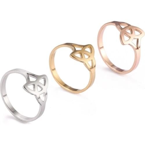 Skyrim Viking Irish Celtics Knot Rings Stainless Steel Gold Color Triquetra Amulet Talisman Casual Party Ring Jewelry for Women