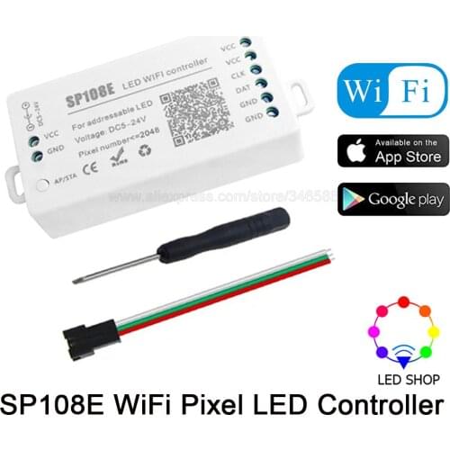 SP108E LED WiFi Controller iOS Android App Wireless Control DC5V-24V 2048 Pixels for SK6812 WS2812B WS2811 WS2801 Pixel Strip