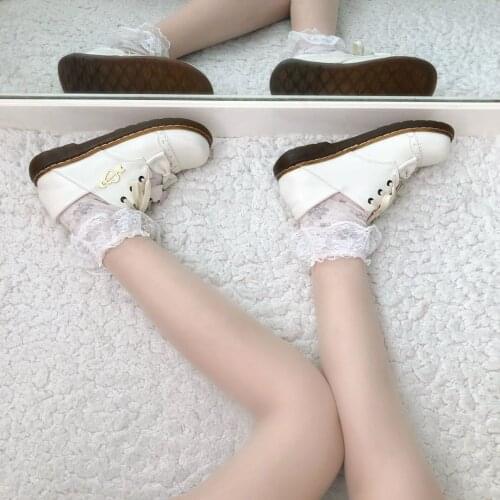 Lolita Shoes Women Low Heel Round Head Bowknot Comfortable Japanese Flats Vintage Harajuku Kawaii Anime Cosplay Lace-up Lolita