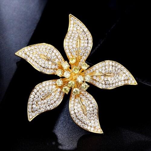 Yellow Cubic Zirconia Flower Corsage Luxury Jewelry 2021Europe and America Temperament Bouttoniere Suit Brooches Pins