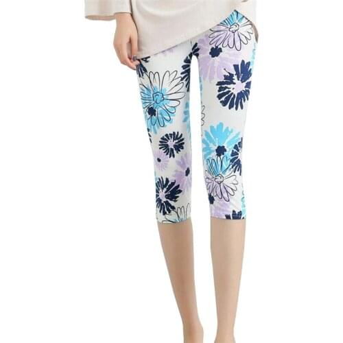 INDJXND Fitness Fashion Women Summer Calf-Length Print Pants Soft Short Capris Plaid Stripe Printing Pattern High Street Bottom