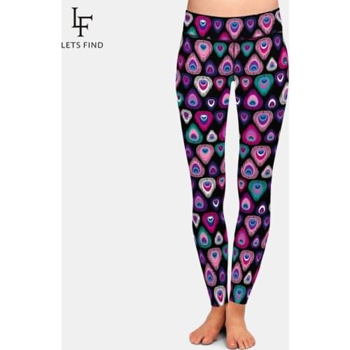 LETSFIND 2020 New Arrival Peacock Feather Printing Women Plus Size Pants Fashion High Waist Fitness Elastic Full Leggings
