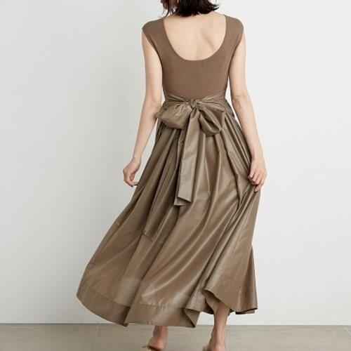 Sexy Backless Drawstring Bow Woman Dress 2021 Fashion High Waist Vesstidos Elegant Temperament Knit Patchwork Design Robe