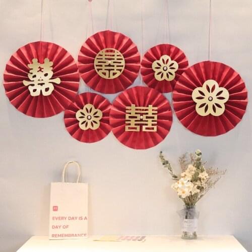 1set new chinese style ins hi word origami pearl red paper flower room festive wedding arrangement paper fan flowers home decor