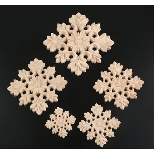 1Pcs Unpainted Wood Carved Decal Corner Onlay Applique Frame for Home Furniture Wall Cabinet Door Decor Crafts 6/8/10/12/15cm