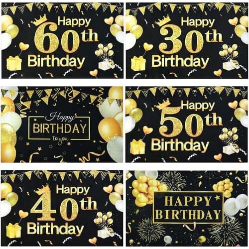 1Pc Vinyl Happy Birthday 30/40/50/60 Print Hanging Background Reusable Non Washable DIY Birthday Baby Shower Home Decor Supplies