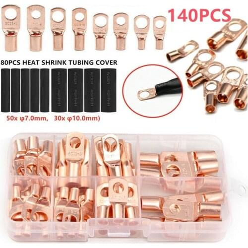 140CPS Car Auto Copper Ring Terminal Wire Crimp Connector Bare Cable Battery Terminals Soldered Connectors Assortment Kit