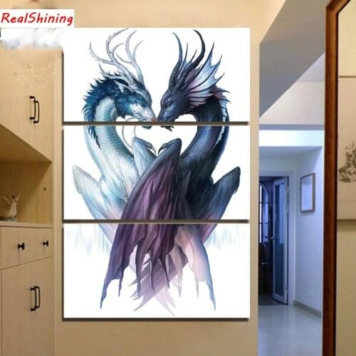 3pcs/set,Dragon Diy Diamond Painting Full Square Mosaic Resin Handmade Embroidery Mosaic 5D Cross Stitch Kits H1323