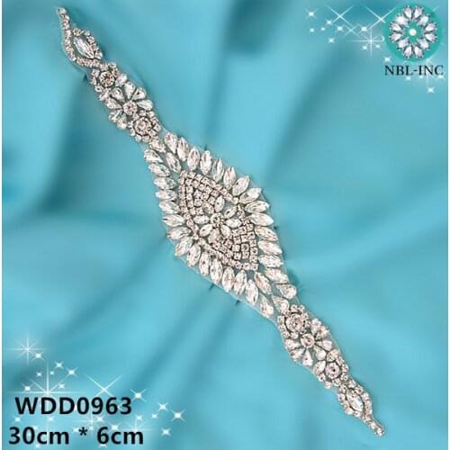 30pcs)Silver clear bridal beaded crystal rhinestone appliques for wedding dresses DIY sash belt WDD0963