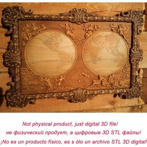 3d STL Model for CNC Router Engraver Carving Machine Relief Artcam Aspire "Map R.Jalliot 1964 with frame" earth CNC files (ES)