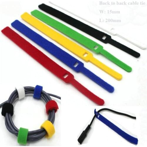 40pcs Wholesale 15*200mm 6colors Nylon Reusable Cable Ties back to back cable tie nylon strap Tape hook loop fastener management