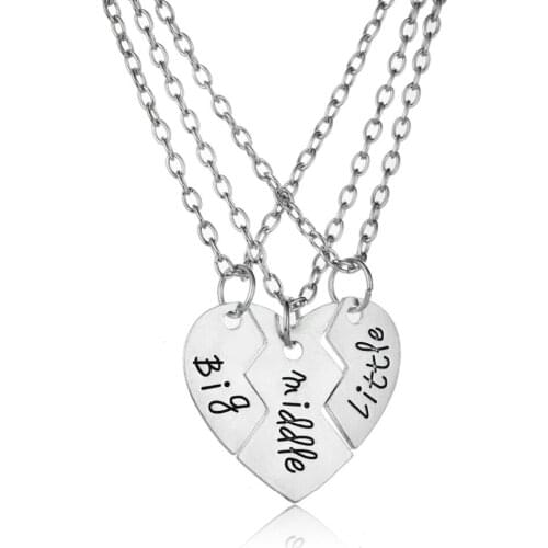 Bespmosp 24PCS/Lot Wholesale 3PC Big Middle Little Sis Broken Heart Family Women Girl Vintage Jewelry Silver Plated Charms Love