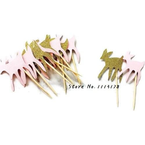 Glitter Bambi deer cupcake toppers animal Birthday wedding bridal shower baby shower party foodpicks