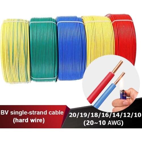 BV Single Core Wire Solid Core Copper Wire Electrical Wires PVC Insulated Cable Electronic power cable Solid copper
