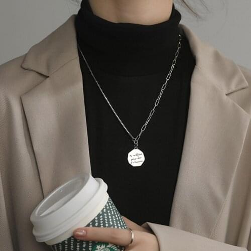 Irregular Round Box Clavicle Chain 925 Sterling Silver Pendant Necklace For Women Engraved Letter Jewelry Gifts