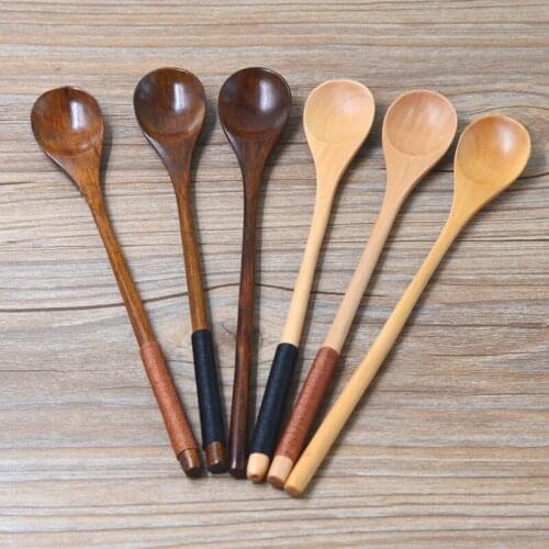 Wooden Spoons Large Long Handled Spoon Kids Spoon Wood Rice Soup Dessert Spoon Coffer Tea Mixing Tableware 20 X 3cm