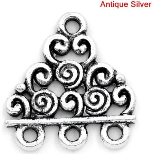 Doreen Box Lovely Connectors Findings Triangle Silver Color Loops Carved 4 Holes 18x17mm, 50PCs (B25943)