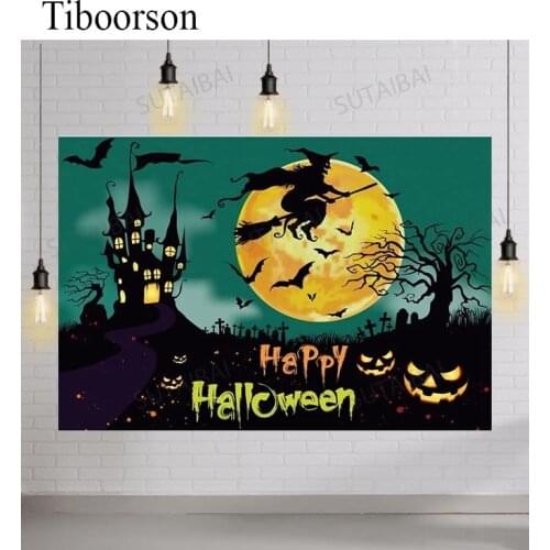 Happy Halloween Photography Background Night Moon Castle Witch Pumpkin Lantern Backdrop Cosplay Party Photo Studio Photophone