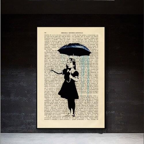 Graffiti Art Umbrella Girl Art Print Street Art Stencils Book Art Poster Room Gift Wall Decor Poster Dictionary Art Painting