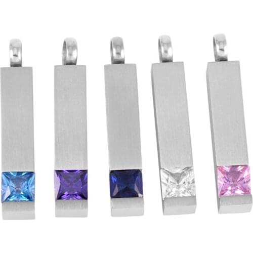 IJD8094 Cylinder Bar Pendant Necklace Cremation Jewelry for Ashes Cubic Zirconia Stainless Steel Memorial Urn Necklace Jewelry