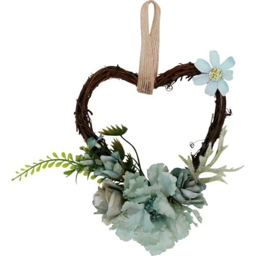 Heart Rattan Artificial Rose Flower Blossom Wreath Garland Chair Door Wall Decor