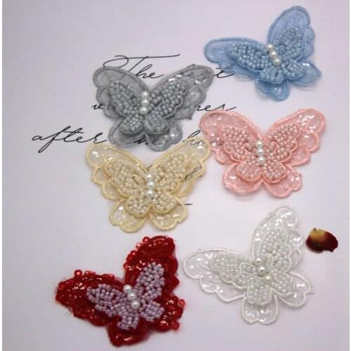 Exquisite Organza Sequined Embroidery Butterfly Beading Lace Patch Affixed Label Brooch DIY Jewelry Wedding Veil Accessories