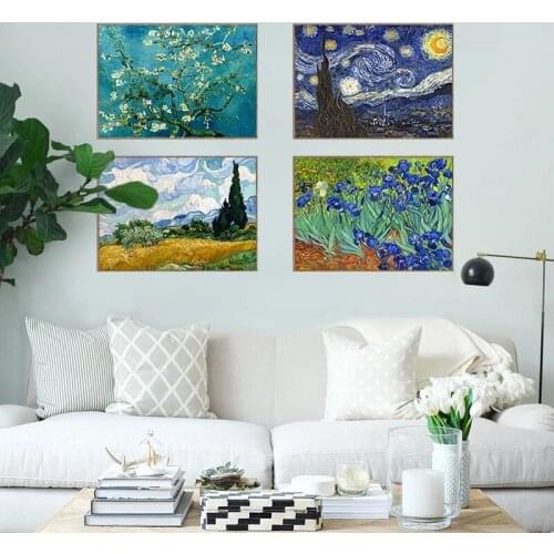 Van Gogh Oil Painting Starry Night Abstract Classic Canvas Wall Art Print Sunflower Poster Picture for Living Room Decor