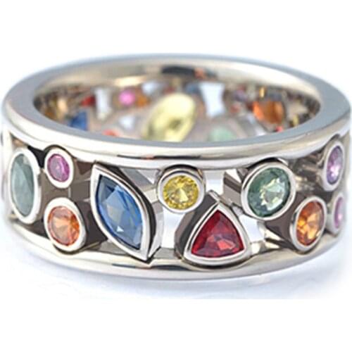 ZHOUYANG Geometric Rainbow Rings For Women Kpop Imitation Gems Crystal Female Finger Ring Fancy Trendy Jewelry Wholesale KCR023