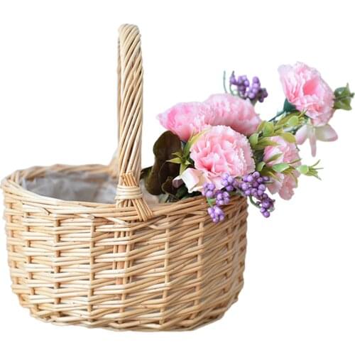 Picnic Basket, Rattan Woven Childrens Hand Basket, Wedding Flower Basket Flower Arrangement, Wicker Bamboo Woven Egg Basket