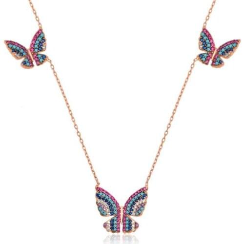 KUTAYDAN 925 Sterling Silver Flying Butterflies Lady Necklace