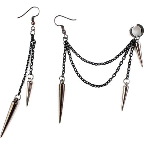 2 Pieces Lightweight Long Tassel Rivets Chain Ear Cuff Black Punk Metal Dangle Earring for Women Girls Jewelry